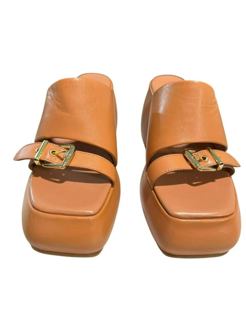 Free People Mila Tan Leather Platform Mules Size 8 New